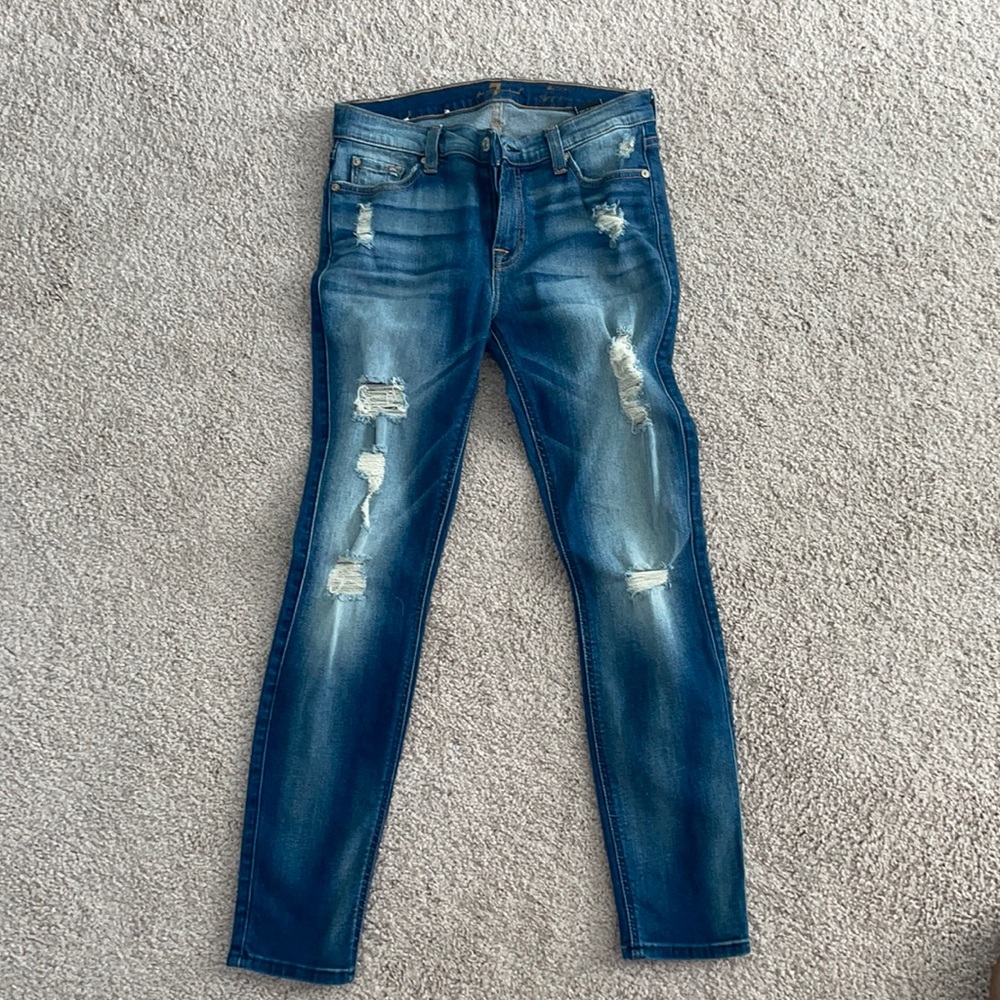 7 for all mankind distressed skinny jeans